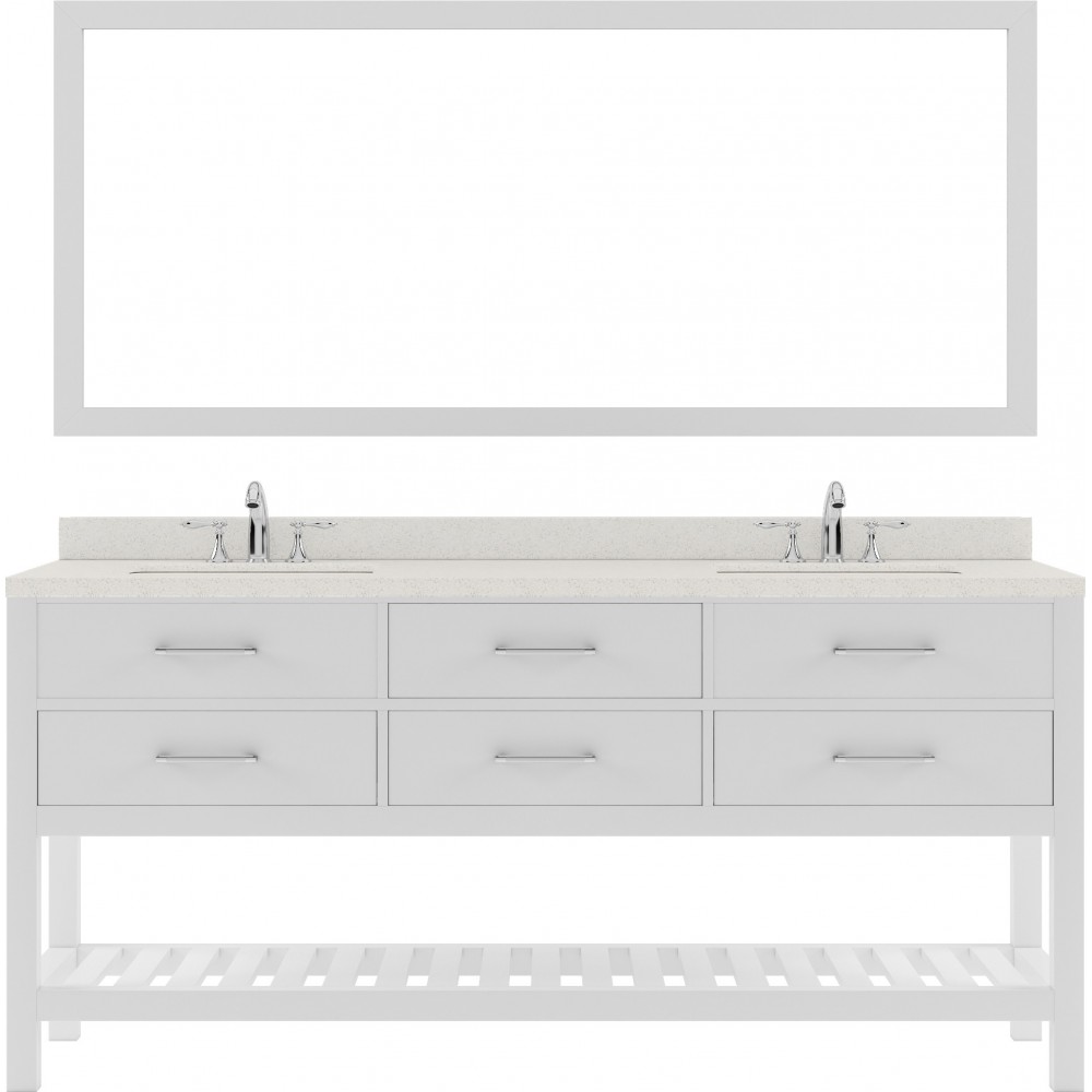 Caroline Estate 72" Double Bath Vanity in White with White Quartz Top and Square Sinks with Brushed Nickel Faucets and Mirror