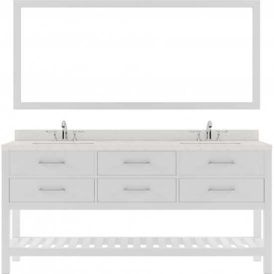 Caroline Estate 72" Double Bath Vanity in White with White Quartz Top and Square Sinks with Polished Chrome Faucets and Mirro