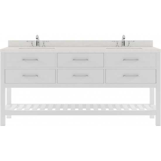 Caroline Estate 72" Double Bath Vanity in White with White Quartz Top and Square Sinks