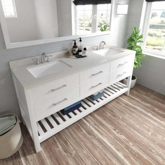 Caroline Estate 72" Double Bath Vanity in White with White Quartz Top and Square Sinks