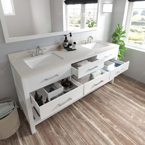 Caroline Estate 72" Double Bath Vanity in White with White Quartz Top and Square Sinks