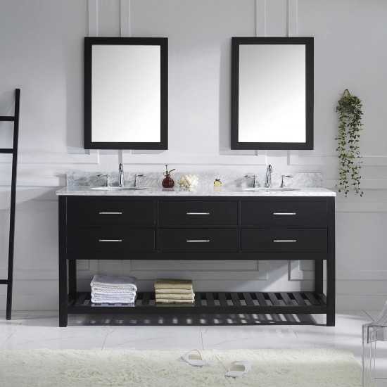 Caroline Estate 72" Double Bath Vanity in Espresso with White Marble Top and Round Sinks and Matching Mirrors