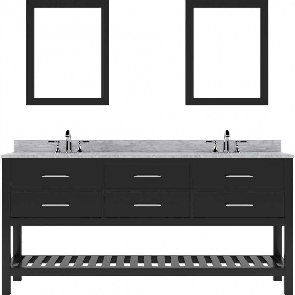 Caroline Estate 72" Double Bath Vanity in Espresso with White Marble Top and Round Sinks with Brushed Nickel Faucets and Mirr