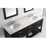 Caroline Estate 72" Double Bath Vanity in Espresso with White Marble Top and Round Sinks with Brushed Nickel Faucets and Mirr