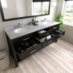 Caroline Estate 72" Double Bath Vanity in Espresso with White Marble Top and Round Sinks and Matching Mirror