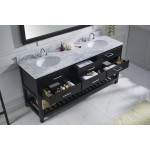 Caroline Estate 72" Double Bath Vanity in Espresso with White Marble Top and Round Sinks and Matching Mirror