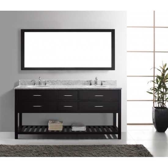 Caroline Estate 72" Double Bath Vanity in Espresso with White Marble Top and Round Sinks and Matching Mirror