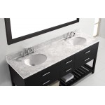 Caroline Estate 72" Double Bath Vanity in Espresso with White Marble Top and Round Sinks and Matching Mirror