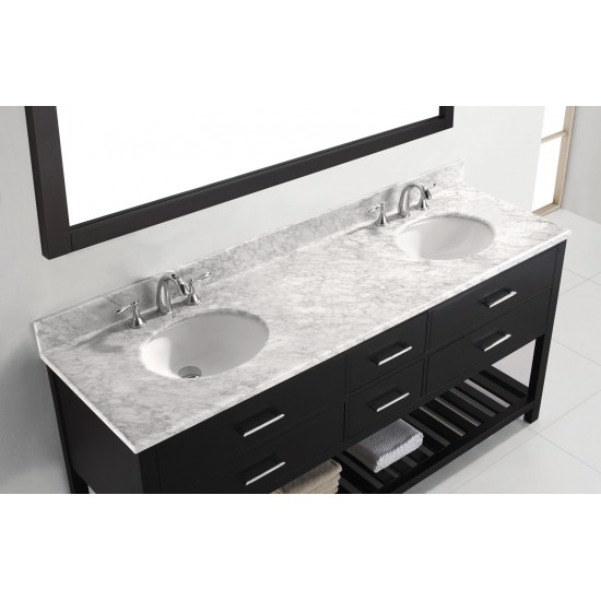 Caroline Estate 72" Double Bath Vanity in Espresso with White Marble Top and Round Sinks and Matching Mirror