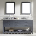 Caroline Estate 72" Double Bath Vanity in Gray with White Marble Top and Round Sinks and Matching Mirrors