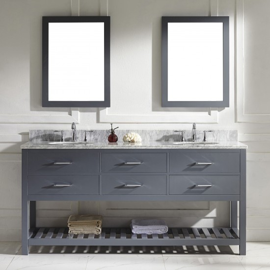 Caroline Estate 72" Double Bath Vanity in Gray with White Marble Top and Round Sinks and Matching Mirrors