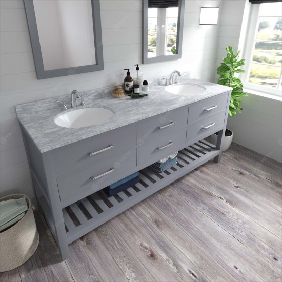 Caroline Estate 72" Double Bath Vanity in Gray with White Marble Top and Round Sinks and Matching Mirrors