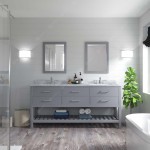 Caroline Estate 72" Double Bath Vanity in Gray with White Marble Top and Round Sinks with Polished Chrome Faucets and Mirrors