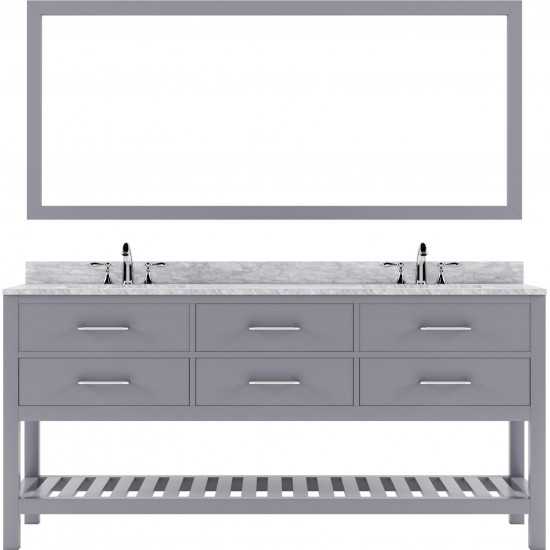 Caroline Estate 72" Double Bath Vanity in Gray with White Marble Top and Round Sinks and Matching Mirror