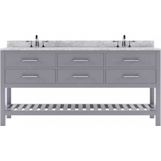 Caroline Estate 72" Double Bath Vanity in Gray with White Marble Top and Round Sinks