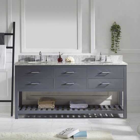 Caroline Estate 72" Double Bath Vanity in Gray with White Marble Top and Round Sinks