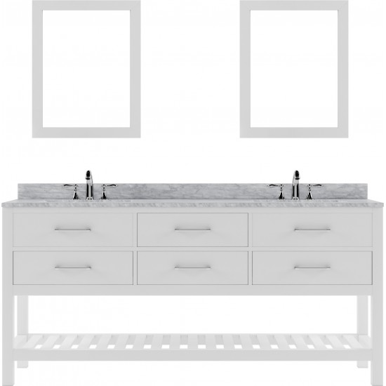 Caroline Estate 72" Double Bath Vanity in White with White Marble Top and Round Sinks and Matching Mirrors