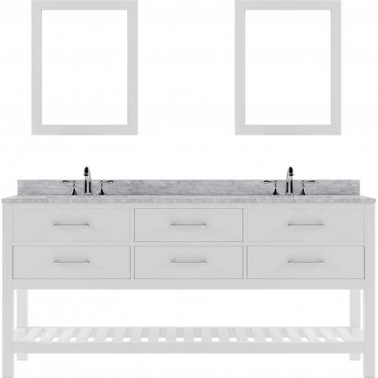 Caroline Estate 72" Double Bath Vanity in White with White Marble Top and Round Sinks with Brushed Nickel Faucets and Mirrors