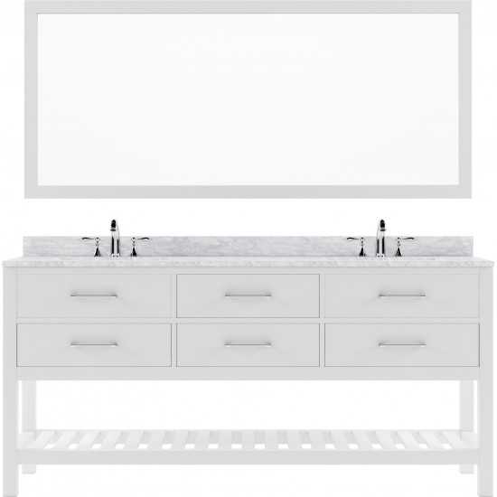 Caroline Estate 72" Double Bath Vanity in White with White Marble Top and Round Sinks and Matching Mirror