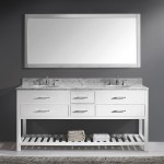 Caroline Estate 72" Double Bath Vanity in White with White Marble Top and Round Sinks and Matching Mirror