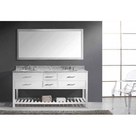 Caroline Estate 72" Double Bath Vanity in White with White Marble Top and Round Sinks and Matching Mirror