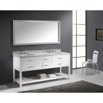 Caroline Estate 72" Double Bath Vanity in White with White Marble Top and Round Sinks and Matching Mirror