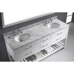 Caroline Estate 72" Double Bath Vanity in White with White Marble Top and Round Sinks and Matching Mirror