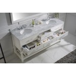 Caroline Estate 72" Double Bath Vanity in White with White Marble Top and Round Sinks with Polished Chrome Faucets and Mirror