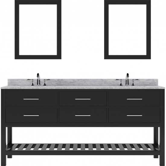 Caroline Estate 72" Double Bath Vanity in Espresso with White Marble Top and Square Sinks and Matching Mirrors