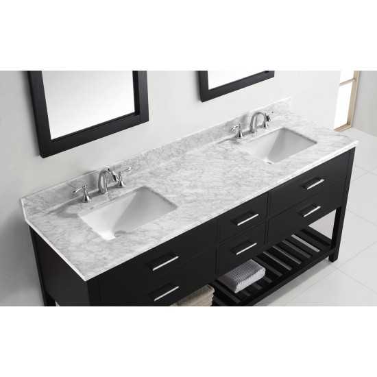 Caroline Estate 72" Double Bath Vanity in Espresso with White Marble Top and Square Sinks and Matching Mirrors