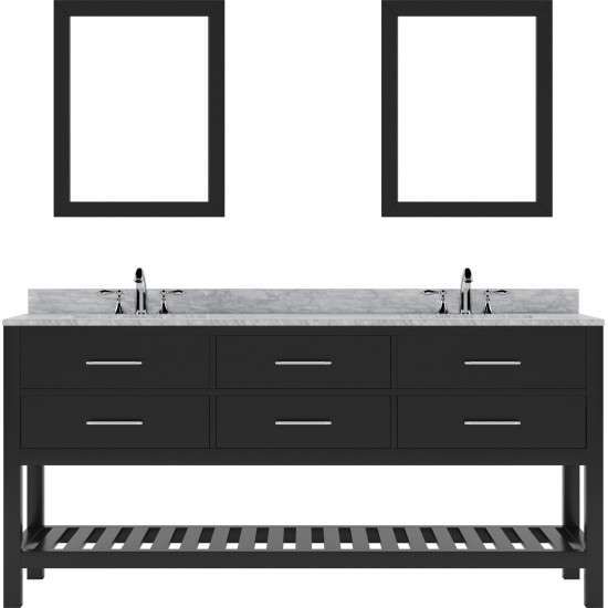 Caroline Estate 72" Double Vanity in Espresso with White Marble Top and Square Sinks with Polished Chrome Faucets and Mirrors