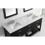 Caroline Estate 72" Double Vanity in Espresso with White Marble Top and Square Sinks with Polished Chrome Faucets and Mirrors