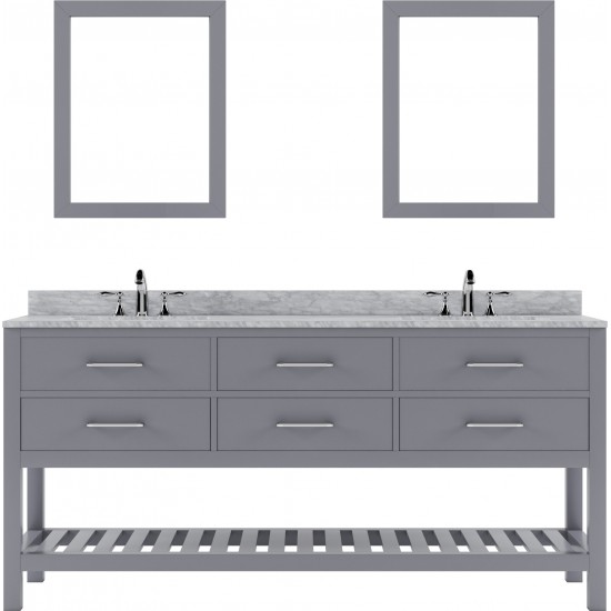 Caroline Estate 72" Double Bath Vanity in Gray with White Marble Top and Square Sinks and Matching Mirrors