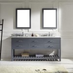 Caroline Estate 72" Double Bath Vanity in Gray with White Marble Top and Square Sinks and Matching Mirrors