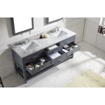 Caroline Estate 72" Double Bath Vanity in Gray with White Marble Top and Square Sinks and Matching Mirrors