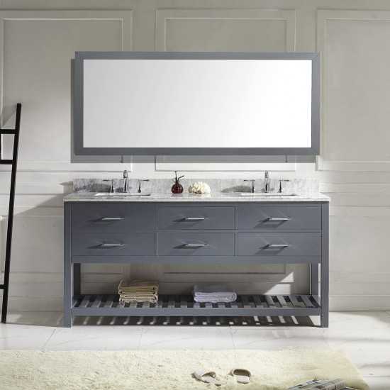 Caroline Estate 72" Double Bath Vanity in Gray with White Marble Top and Square Sinks and Matching Mirror