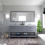 Caroline Estate 72" Double Bath Vanity in Gray with White Marble Top and Square Sinks and Matching Mirror