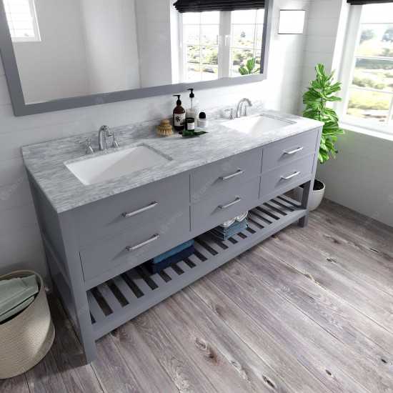 Caroline Estate 72" Double Bath Vanity in Gray with White Marble Top and Square Sinks and Matching Mirror