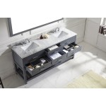 Caroline Estate 72" Double Bath Vanity in Gray with White Marble Top and Square Sinks and Matching Mirror