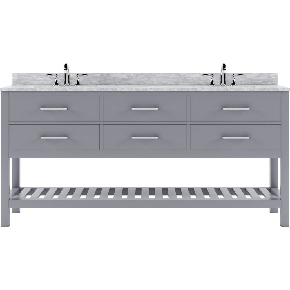 Caroline Estate 72" Double Bath Vanity in Gray with White Marble Top and Square Sinks