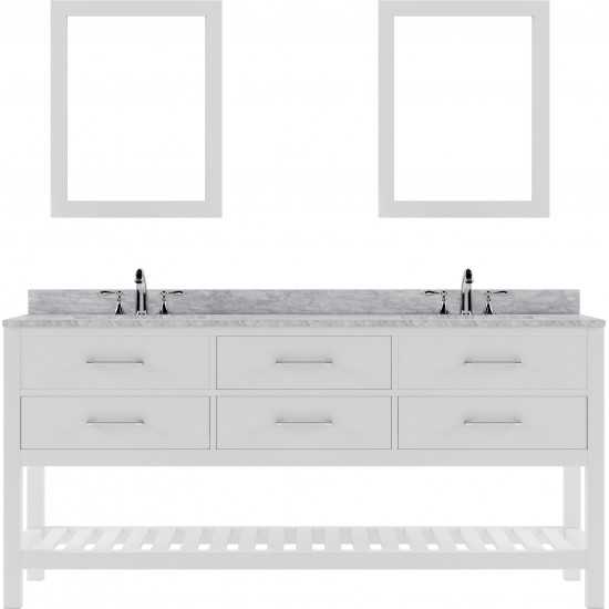 Caroline Estate 72" Double Bath Vanity in White with White Marble Top and Square Sinks and Matching Mirrors