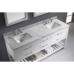 Caroline Estate 72" Double Bath Vanity in White with White Marble Top and Square Sinks with Polished Chrome Faucets and Mirro