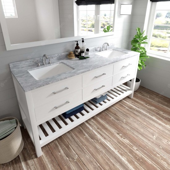 Caroline Estate 72" Double Bath Vanity in White with White Marble Top and Square Sinks and Matching Mirror