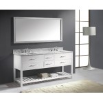 Caroline Estate 72" Double Bath Vanity in White with White Marble Top and Square Sinks with Brushed Nickel Faucets and Mirror