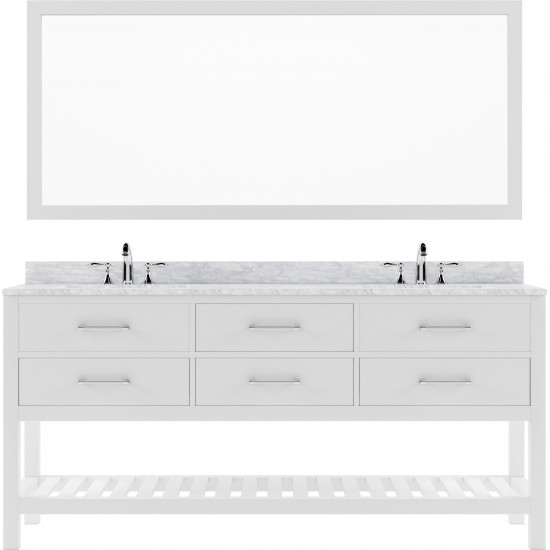 Caroline Estate 72" Double Bath Vanity in White with White Marble Top and Square Sinks with Polished Chrome Faucets and Mirro