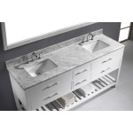 Caroline Estate 72" Double Bath Vanity in White with White Marble Top and Square Sinks with Polished Chrome Faucets and Mirro