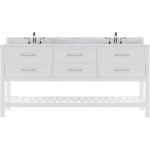 Caroline Estate 72" Double Bath Vanity in White with White Marble Top and Square Sinks