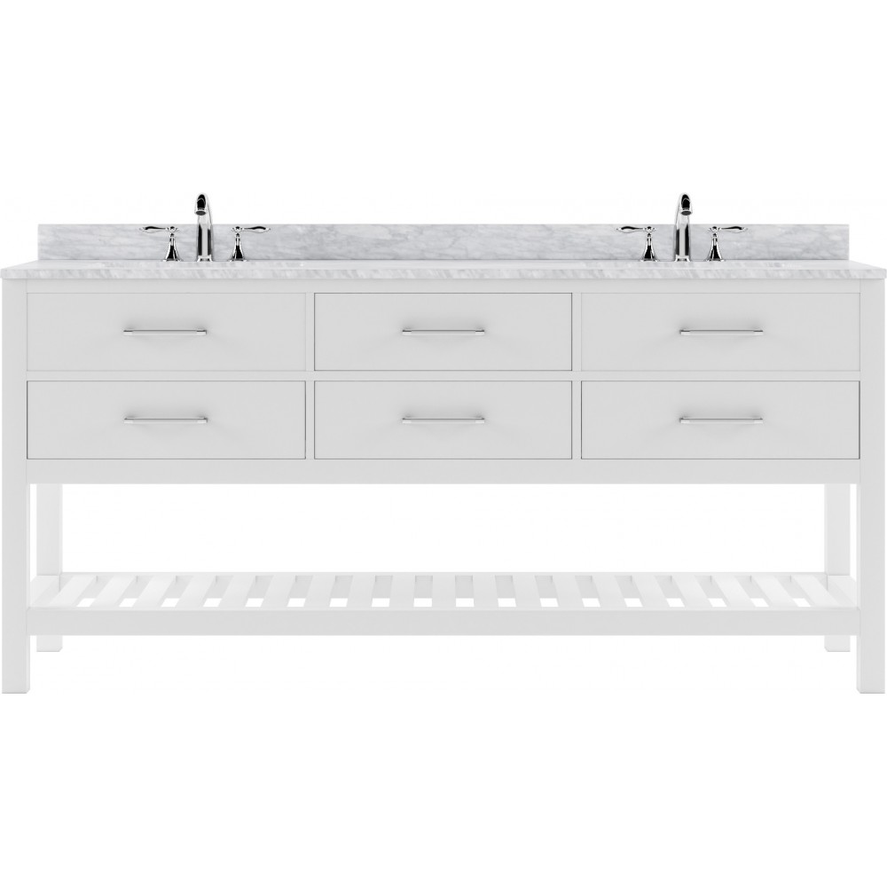 Caroline Estate 72" Double Bath Vanity in White with White Marble Top and Square Sinks