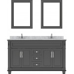 Victoria 60" Double Bath Vanity in Espresso with White Marble Top and Round Sinks and Matching Mirror