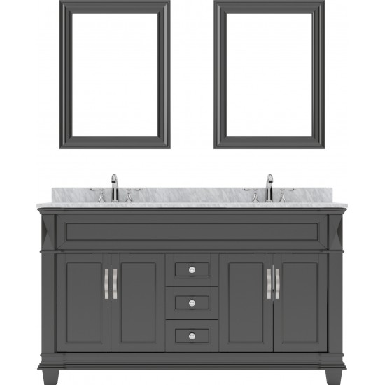 Victoria 60" Double Bath Vanity in Espresso with White Marble Top and Round Sinks and Matching Mirror